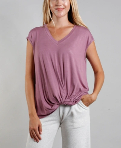 Coin 1804 Women's V-neck Twist Front T-shirt In Mauve