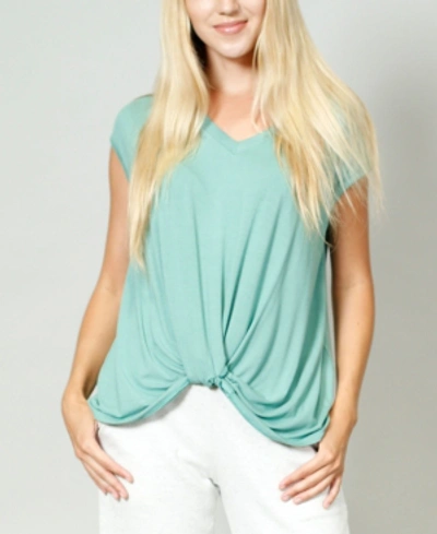 Coin 1804 Women's V-neck Twist Front T-shirt In Dusty Green