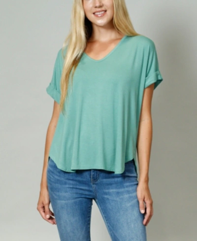 Coin 1804 Women's Rolled Sleeve V-neck T-shirt In Dusty Green