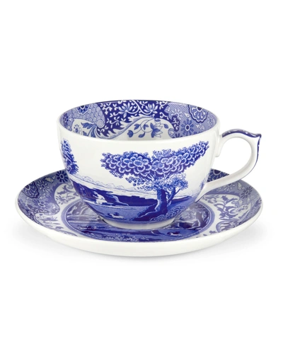 Spode Blue Italian Jumbo Cup And Saucer In Blue/white