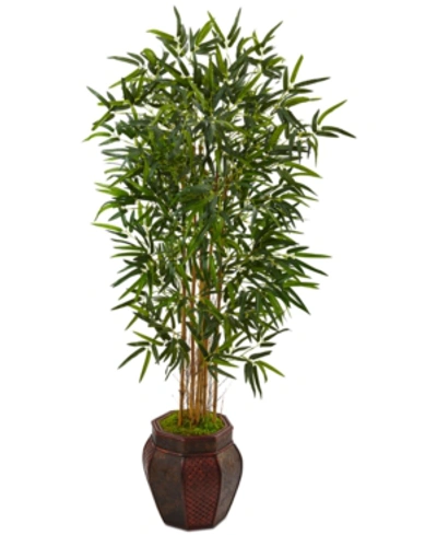 Nearly Natural 5' Bamboo Artificial Tree In Weave-design Planter In Green