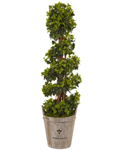 Nearly Natural 4' English Ivy Uv-resistant Indoor/outdoor Artificial Tree In Farmhouse Planter In Green