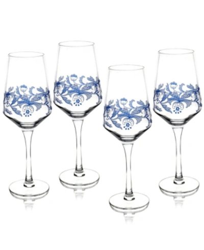 Spode Blue Italian Wine Glasses, Set Of 4 In Blue/white
