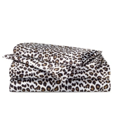 Betsey Johnson Betseys Leopard Satin Sheet Set, Queen Bedding