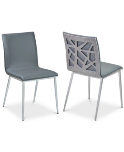 Armen Living Crystal Dining Chair In Gray Faux Leather With Brushed Stainless Steel Finish And Gray Walnut Veneer