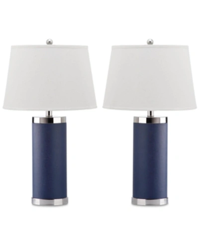 Safavieh Set Of 2 Leather Column Table Lamps In Navy
