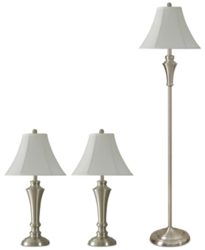 Stylecraft Kadian Set Of 3: 2 Table Lamps And 1 Floor Lamp In Silver
