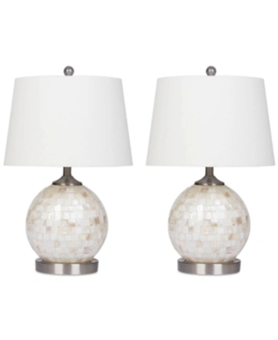 Abbyson Living Set Of 2 Mother-of-pearl Mini Round Table Lamps In White