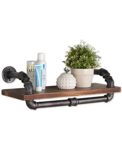 Armen Living 24" Isadore Industrial Pine Wood Floating Wall Shelf In Gray And Walnut Finish