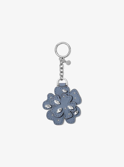 Michael Kors Crystal Leather Flower Key Chain In Denim | ModeSens