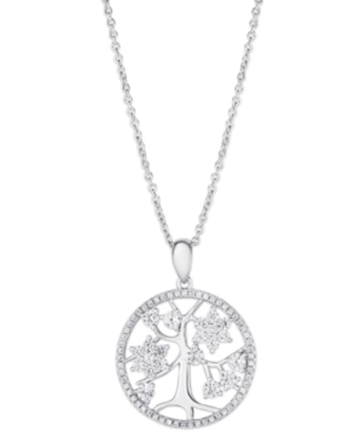 Macy's Cubic Zirconia Tree Of Life Pendant Necklace In Silver Plate