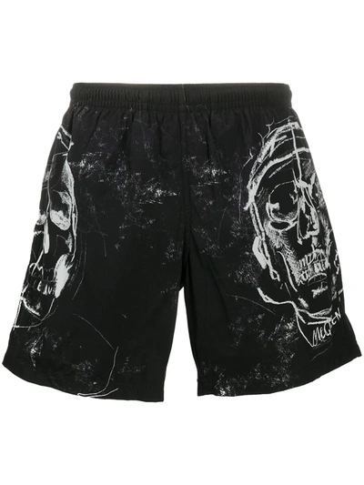 Alexander Mcqueen Skull Pattern Swimming Shorts In Black