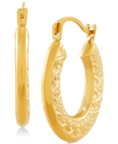 Macy's Greek Key Pattern Hoop Earrings In 14k Gold