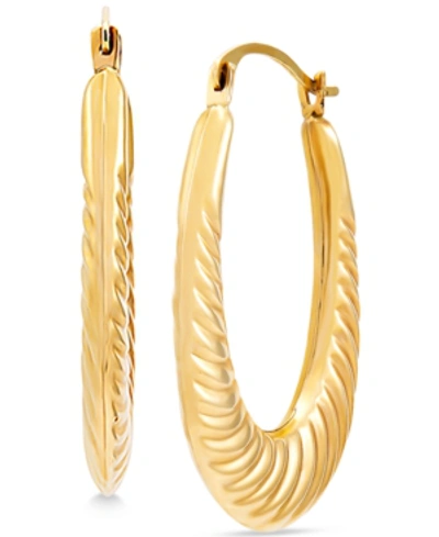 Macy's Swirled Rib Oval Hoop Earrings In 14k Gold