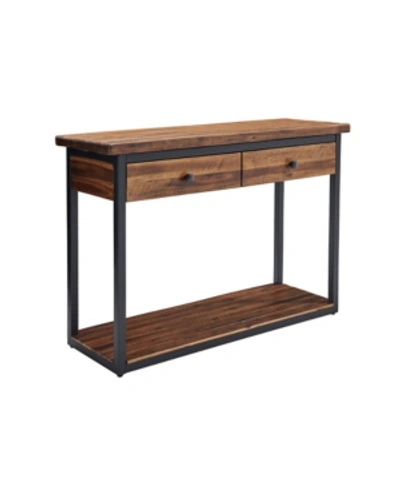 Alaterre Furniture Claremont Rustic Wood Console Table With Drawers And Low Shelf In Brown
