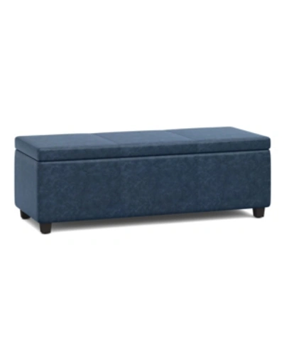 Simpli Home Avalon Contemporary Rectangle Storage Ottoman Bench In Blue