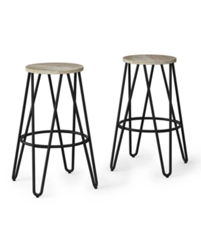 Simpli Home Simeon 26" Metal Counter Height Stool With Wood Seat, Set Of 2 In Gray