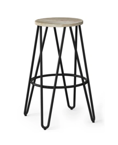Simpli Home Simeon 30" Metal Bar Stool With Wood Seat In Gray