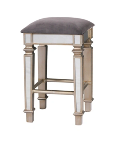 Stylecraft Mirrored Upholstered Square Stool In Gray