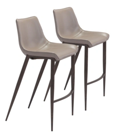 Zuo Magnus Bar Chair, Set Of 2 In Gray