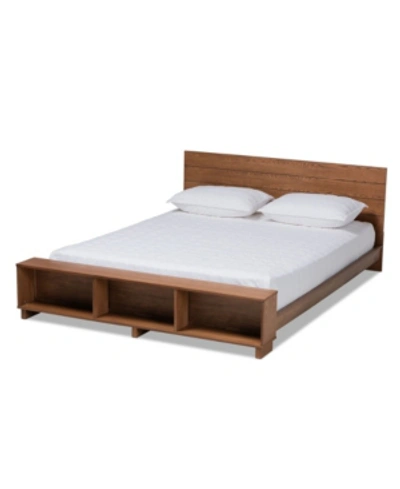 Baxton Studio Regina Modern Full Size Platform Storage Bed With Built-in Shelves In Brown