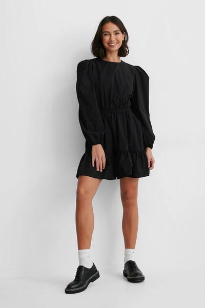 na kd long sleeve dress Na-kd Elastic Waist Long Sleeve Floral Dress - Black