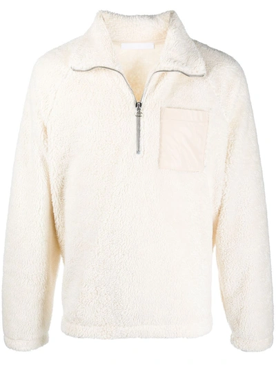 Helmut Lang Men's Faux-shearling Fleece Half-zip Sweatshirt In White