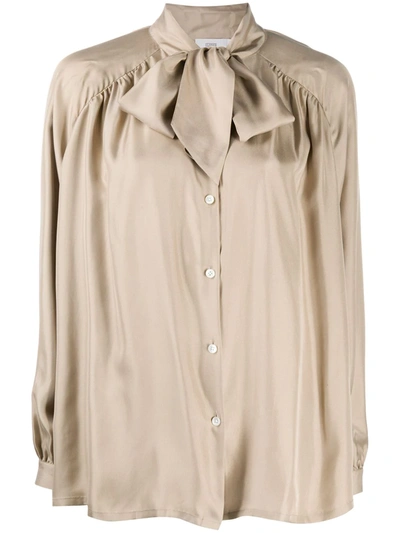 Closed Pussy-bow Long-sleeve Shirt In Neutrals