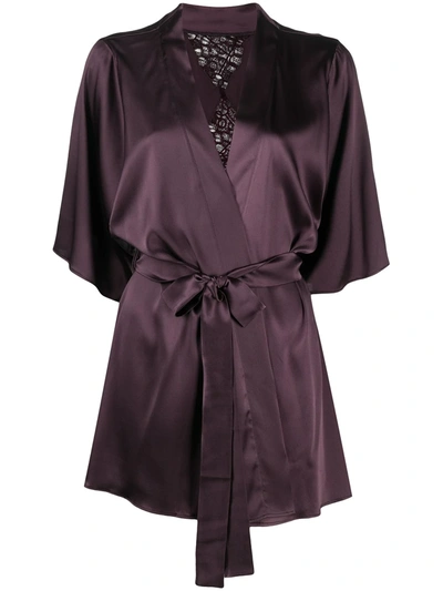 Fleur Of England Embellished Silk-blend Dressing Gown In Purple