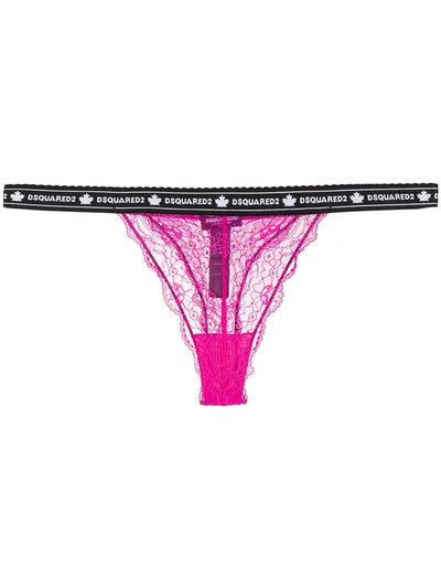 Dsquared2 Logo-waistband Lace Briefs In Pink