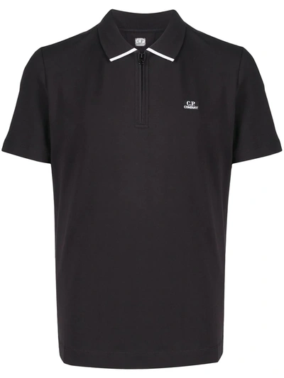 C.p. Company Logo-patch Polo Shirt In Black