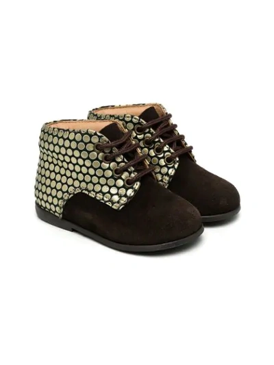 Pèpè Kids' Metallic Print Lace-up Boots In Brown