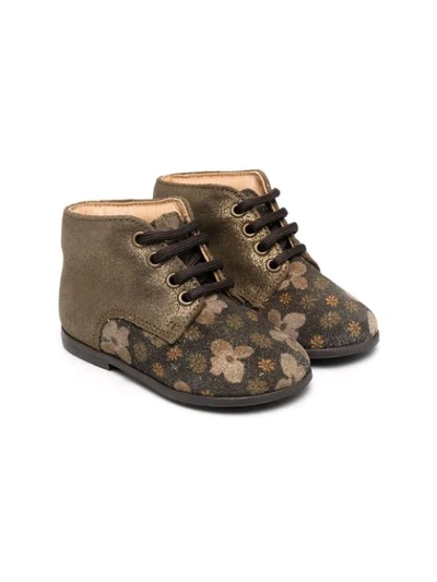 Pèpè Kids' Metallic Floral Print Boots In Green