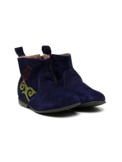 Pèpè Kids' Embroidered Ankle Boots In Blue