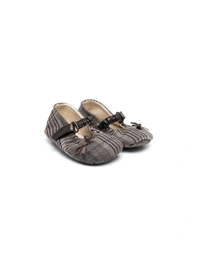 Pèpè Babies' Checked Bow-embellished Ballerina Shoes In Brown