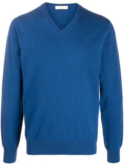 Cruciani V-neck Cashmere Knit Jumper In Blue