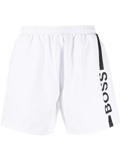 Hugo Boss Logo Print Swim Shorts In White