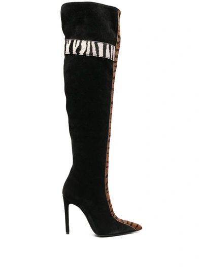 Just Cavalli Animal-print Thigh-high Boots In Black