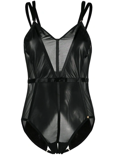 Something Wicked Mia Mesh-panelled Bodysuit In Black