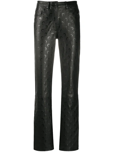Marine Serre Crescent Moon Print Leather Trousers In Black