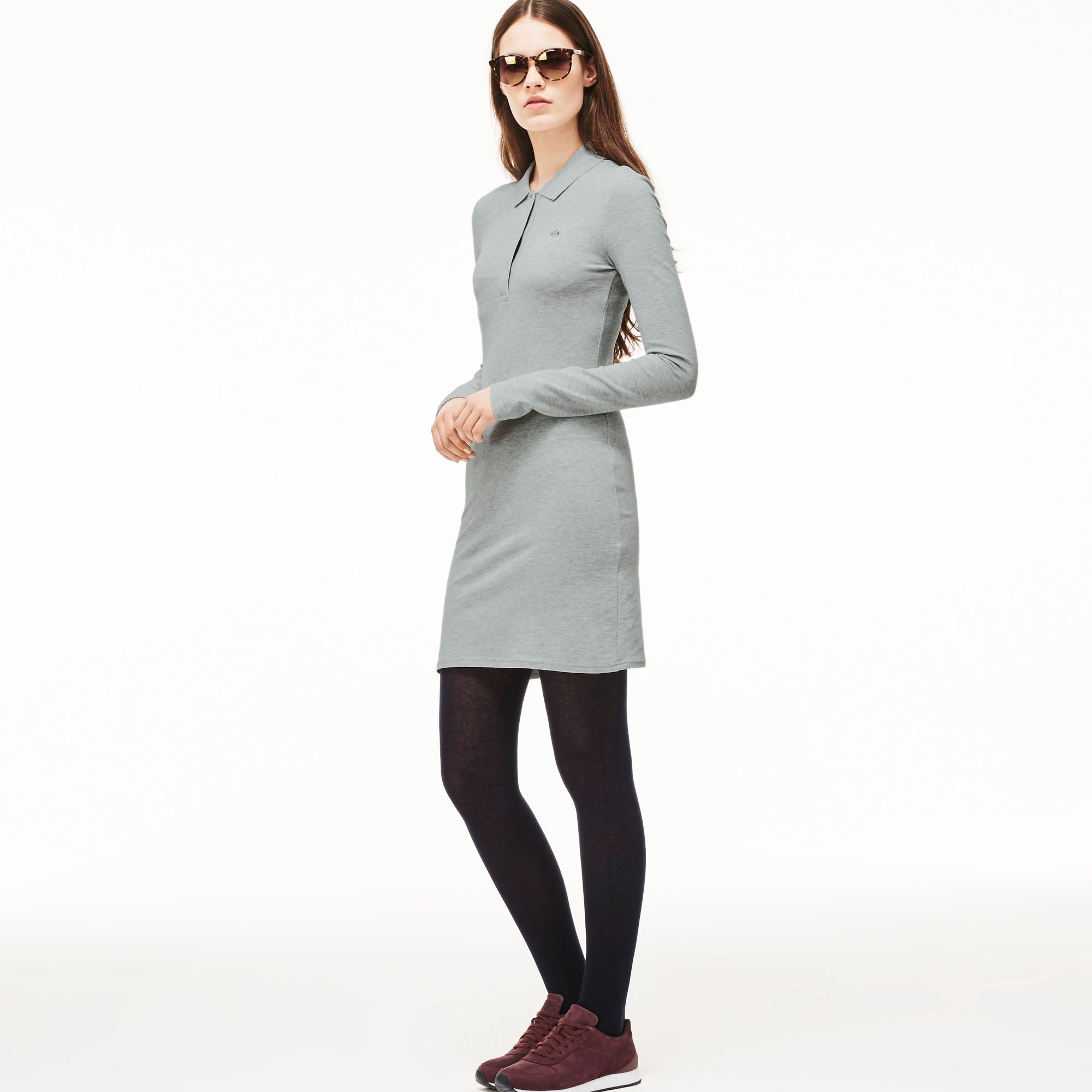 Lacoste L!ve Long Sleeve Pique Polo Dress - Paladium Grey Chine | ModeSens