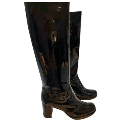 Pre-owned Emporio Armani Patent Leather Boots In Black