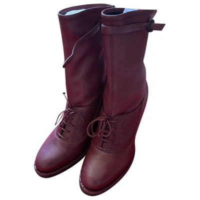 Pre-owned Bottega Veneta Leather Boots In Burgundy
