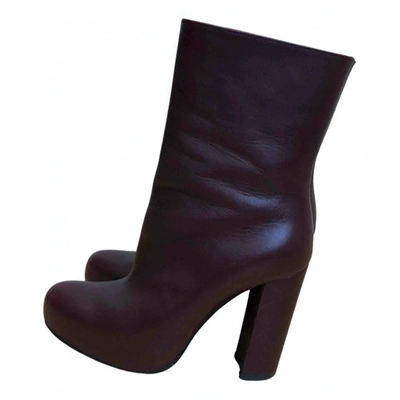 Pre-owned Theory Leather Ankle Boots In Burgundy
