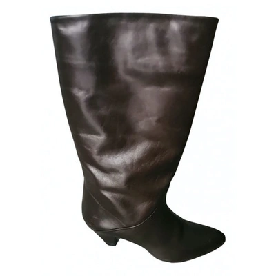 Pre-owned Hugo Boss Leather Riding Boots In Brown