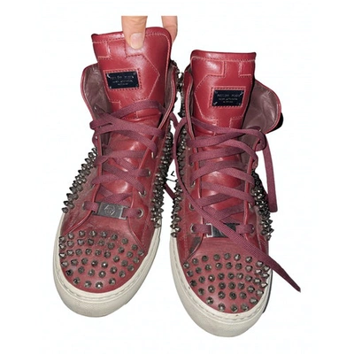 Pre-owned Philipp Plein Leather High Trainers In Burgundy