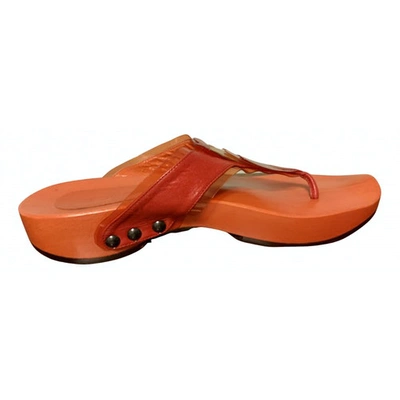 Pre-owned Hugo Boss Leather Mules & Clogs In Orange