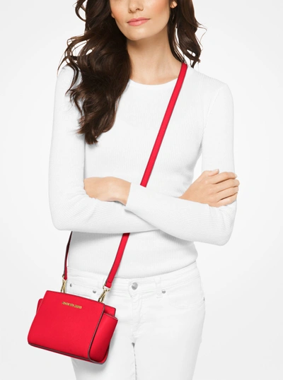 Michael Kors Selma Mini Saffiano Leather Crossbody In Dark Sangria