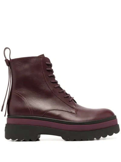 Red Valentino Lyered Combat Boots In Red