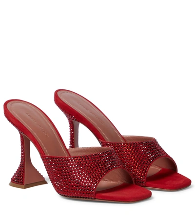 Amina Muaddi 95mm Lupita Embellished Suede Mules In Red